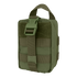 The Condor Rip-Away EMT Pouch Lite in Olive Drab features MOLLE webbing, a front strap with buckle, and a top carrying handle. This rectangular pouch is made of durable fabric for tactical use.