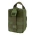 The Condor EMT Leg Rig is an olive green tactical pouch featuring a buckle strap, front MOLLE webbing, and a top carrying handle.