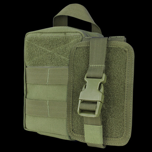 The Condor Rip-Away EMT Pouch Lite - MultiCam features MOLLE compatibility, a top handle, front buckle strap, and hook-and-loop closure—perfect for quick access to essential gear in emergency situations.