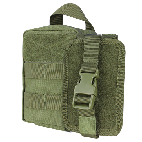 The Condor Rip-Away EMT Pouch Lite - MultiCam features MOLLE compatibility, a top handle, front buckle strap, and hook-and-loop closure—perfect for quick access to essential gear in emergency situations.
