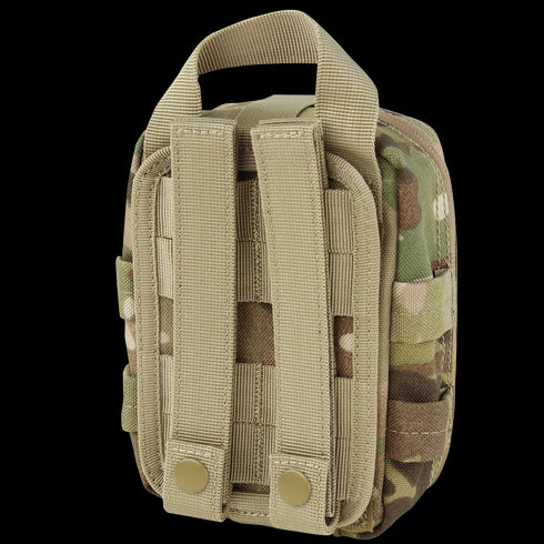 The Condor Rip-Away EMT Pouch Lite - MultiCam is a compact tactical pouch with a top handle and dual MOLLE straps on the back for easy attachment to your gear.