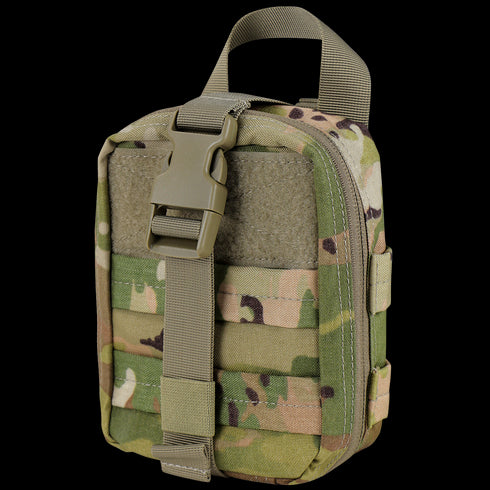 The Condor Rip-Away EMT Pouch Lite in Scorpion OCP is a compact tactical pouch featuring MOLLE webbing, buckle closure, and a top carrying handle.