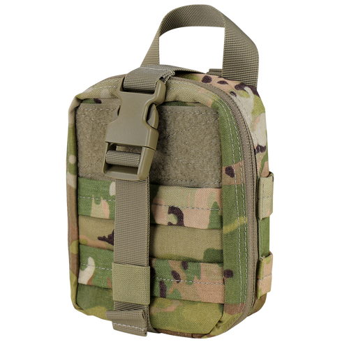The Condor Rip-Away EMT Pouch Lite in Scorpion OCP is a compact tactical pouch featuring MOLLE webbing, buckle closure, and a top carrying handle.