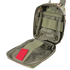 The Condor Rip-Away EMT Pouch Lite in MultiCam is an open, empty pouch featuring internal elastic straps, a red left-side pull tab, and MOLLE compatibility for secure attachment.