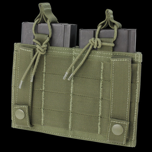 The Condor Double M14 Kangaroo Mag Pouch in Scorpion OCP holds two magazines, features MOLLE webbing, flap closures, and snap buttons—ideal for military or law enforcement use.