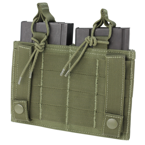 The Condor Double M14 Kangaroo Mag Pouch in Scorpion OCP holds two magazines, features MOLLE webbing, flap closures, and snap buttons—ideal for military or law enforcement use.
