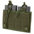 The Condor Double M14 Kangaroo Mag Pouch in olive green holds two rifle magazines and features MOLLE webbing, pull tabs, and snap button closures.