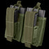 Two Condor Double M14 Kangaroo Mag Pouches in Olive Drab, each with securing flaps and pull tabs, hold black magazines.