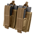 The Condor Double M14 Kangaroo Mag Pouch holds two metal magazines, secured with fabric straps and hook-and-loop closures—perfect for military or shooting range use.