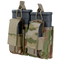 The Condor Double M14 Kangaroo Mag Pouch in Scorpion OCP securely holds two rifle magazines with its tan straps and hook-and-loop flaps.