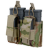 The Condor Double M14 Kangaroo Mag Pouch in Scorpion OCP securely holds two rifle magazines with its tan straps and hook-and-loop flaps.
