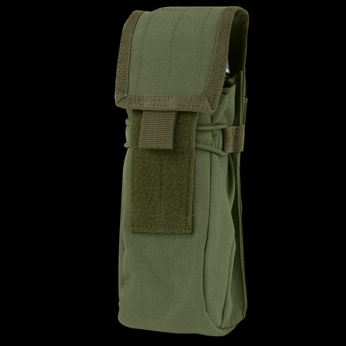 The Condor Water Bottle Pouch in Olive Drab features a Velcro-secured flap closure, ideal for carrying small equipment or accessories.