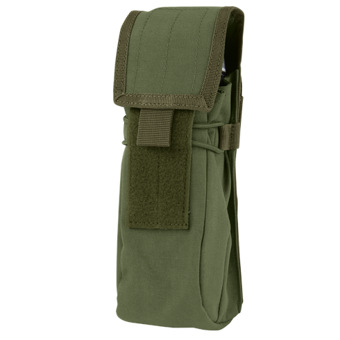 The Condor Water Bottle Pouch in Olive Drab features a Velcro-secured flap closure, ideal for carrying small equipment or accessories.