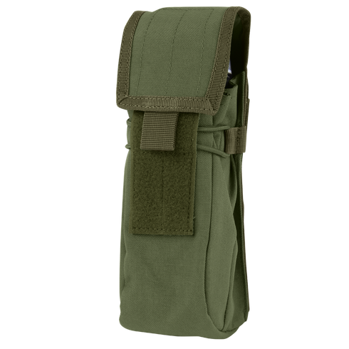 The Condor Water Bottle Pouch in Olive Drab features a Velcro-secured flap closure, ideal for carrying small equipment or accessories.