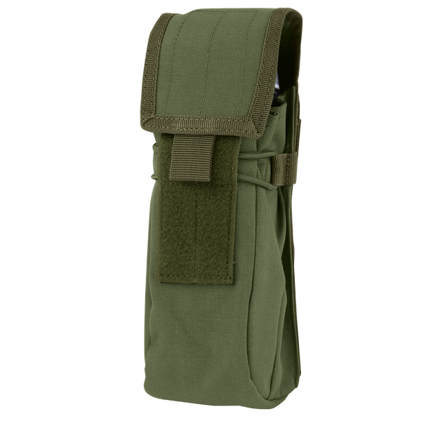 The Condor Water Bottle Pouch in Olive Drab features a Velcro-secured flap closure, ideal for carrying small equipment or accessories.