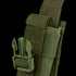 A close-up view of the Condor Single Flashbang Pouch in green, made of tactical nylon with a plastic buckle and Velcro strap.