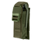 Condor Single Flashbang Pouch in Olive Drab with flap closure and multiple stitched straps, shown holding a green tool inside.