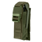 Condor Single Flashbang Pouch in Olive Drab with flap closure and multiple stitched straps, shown holding a green tool inside.