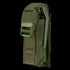 Condor Single Flashbang Pouch in Olive Drab with flap closure and multiple stitched straps, shown holding a green tool inside.