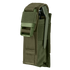 Condor Single Flashbang Pouch in Olive Drab with flap closure and multiple stitched straps, shown holding a green tool inside.