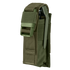 Condor Single Flashbang Pouch in Olive Drab with flap closure and multiple stitched straps, shown holding a green tool inside.
