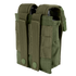 The Condor Double Flashbang Pouch, shown from the rear, features a green durable fabric construction with two secure straps and button closures.