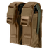 The Condor Double Flashbang Pouch features tan MOLLE webbing, brown buckles, and holds two flashbangs—ideal for bushcraft or law enforcement use.