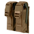 The Condor Double Flashbang Pouch features tan MOLLE webbing, brown buckles, and holds two flashbangs—ideal for bushcraft or law enforcement use.