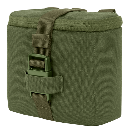 Condor Binocular Pouch in Olive Drab features a rectangular fabric design with a top zipper, side clip buckle, and adjustable strap.