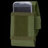 A smartphone partially inserted into the Condor Tech Sheath Plus, a green tactical nylon pouch featuring a strap and Velcro closure.
