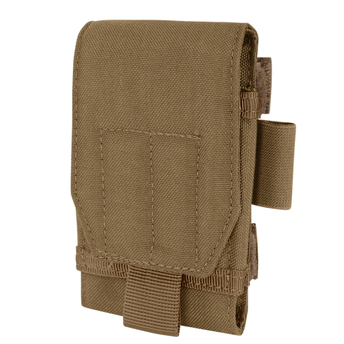 The Condor Tech Sheath Plus in Coyote Brown is a durable tactical pouch featuring a front flap, stitched details, and an external side loop attachment. Now on SALE.