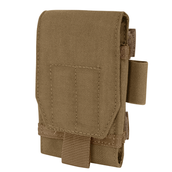 The Condor Tech Sheath Plus in Coyote Brown is a durable tactical pouch featuring a front flap, stitched details, and an external side loop attachment. Now on SALE.