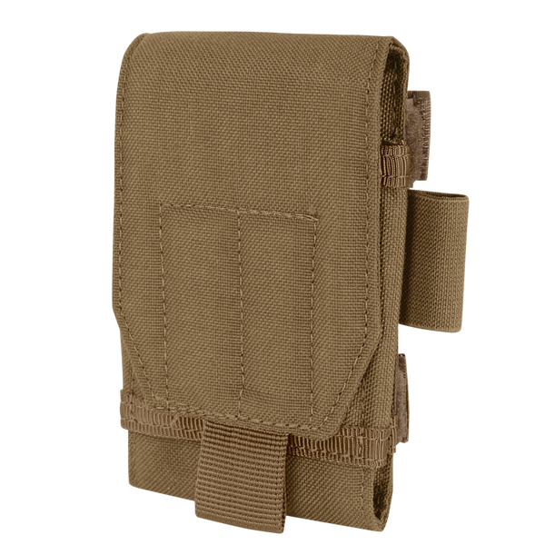 The Condor Tech Sheath Plus in Coyote Brown is a durable tactical pouch featuring a front flap, stitched details, and an external side loop attachment. Now on SALE.