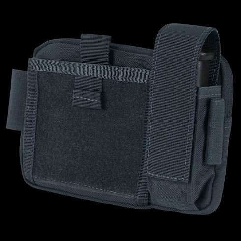The Condor Annex Admin Pouch is a compact black tactical pouch with flap closure and external strap, crafted from durable fabric—perfect for first responders or law enforcement professionals.