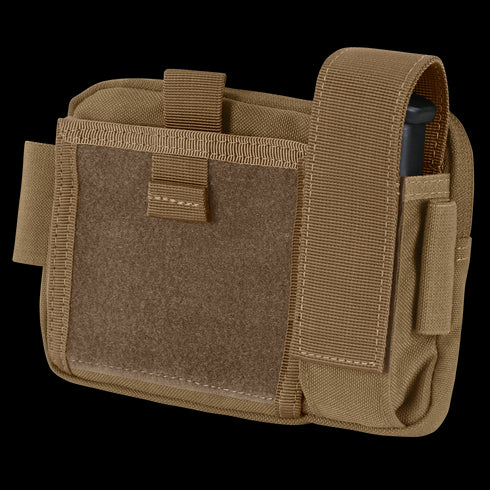 The Condor Annex Admin Pouch is a tan tactical pouch featuring a front hook-and-loop panel, secure flap, and side pocket—perfect for carrying EDC gear or accessories for bushcraft and first responder use.