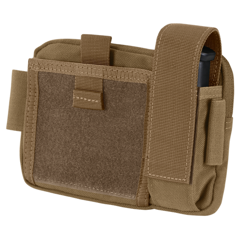 The Condor Annex Admin Pouch is a tan tactical pouch featuring a front hook-and-loop panel, secure flap, and side pocket—perfect for carrying EDC gear or accessories for bushcraft and first responder use.