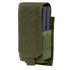The Condor Single M14 Mag Pouch Gen II in Olive Drab is a tactical pouch with a flap cover, designed to hold a black rectangular magazine.