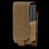 The Condor Single M14 Mag Pouch Gen II in tan securely holds a blue rifle magazine with a flap cover. Ideal for military use or range gear, its designed for sturdy attachment to belts or equipment.