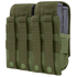 The Condor Double M14 Mag Pouch Gen II, in green, features four vertical straps with snap buttons and holds two black rifle magazines.