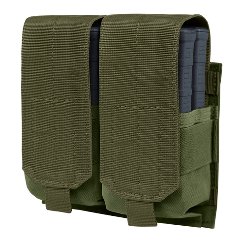 The Condor Double M14 Mag Pouch Gen II in olive drab features flap covers and securely holds two magazines.