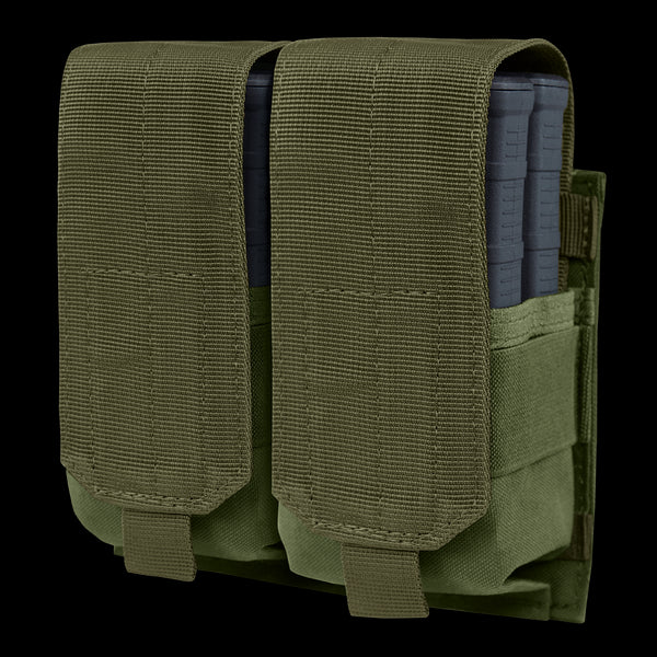 The Condor Double M14 Mag Pouch Gen II in olive drab features flap covers and securely holds two magazines.