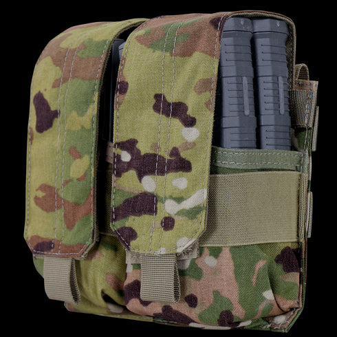 Condor Double M14 Mag Pouch Gen II in Scorpion OCP with two rifle magazines partially visible in separate compartments.
