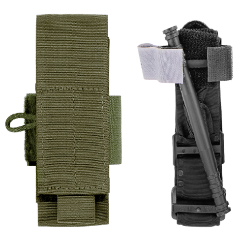 Two Condor Universal TQ Pouches are shown: one closed and empty in olive green, the other open with a black tourniquet inside, secured by straps.