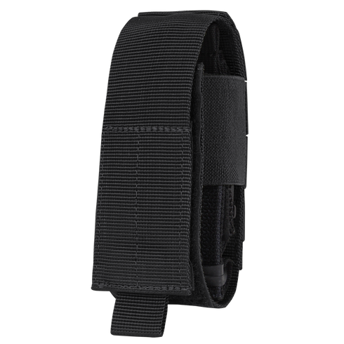 The Condor Universal TQ Pouch in black features a flap cover with hook-and-loop closure, is MOLLE compatible for easy attachment, and offers quick access to your tourniquet or small tools.