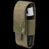 The Condor Universal TQ Pouch in Scorpion OCP features a hook-and-loop flap and elastic strap to securely hold a black tourniquet, all in a camouflage-patterned design.