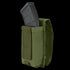 A Condor Universal Rifle Mag Pouch in green designed to hold a black rifle magazine.