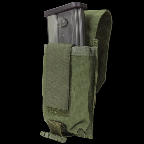 The Condor Universal Rifle Mag Pouch - Scorpion OCP securely holds a rifle magazine with a flap and Velcro closure—perfect for law enforcement or first responders.
