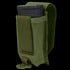 The Condor Universal Rifle Mag Pouch in olive green holds a black rifle magazine, featuring a hook-and-loop flap thats partially open and a securing strap at the bottom.