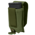 The Condor Universal Rifle Mag Pouch in olive green holds a black rifle magazine, featuring a hook-and-loop flap thats partially open and a securing strap at the bottom.