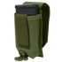 The Condor Universal Rifle Mag Pouch in olive green holds a black rifle magazine, featuring a hook-and-loop flap thats partially open and a securing strap at the bottom.